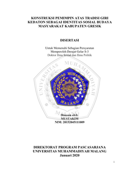 Konstruksi Pemimpin Atas Tradisi Giri Kedaton Sebagai Identitas Sosial Budaya Masyarakat Kabupaten Gresik Disertasi