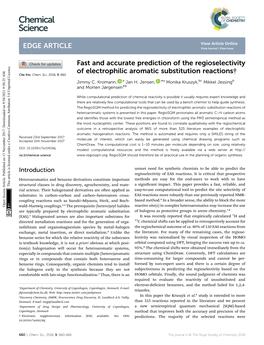 Fast and Accurate Prediction of the Regioselectivity of Electrophilic Aromatic Substitution Reactions† Cite This: Chem