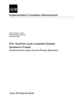 PHI: Southern Leyte Landslide Disaster Assistance Project (Financed by the Japan Fund for Poverty Reduction)