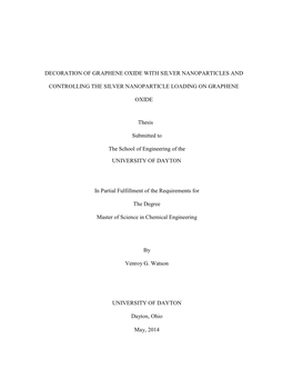 Decoration of Graphene Oxide with Silver Nanoparticles And