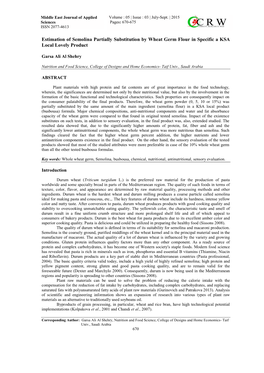 Estimation of Semolina Partially Substitution by Wheat Germ Flour in Specific a KSA Local Lovely Product