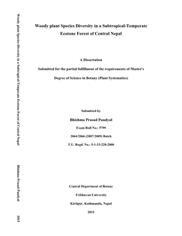 Woody Plant Species Diversity in a Subtropical-Temperate Ecotone Forest of Central Nepal