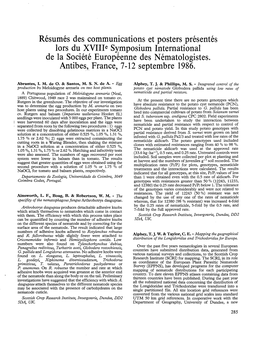 Résumés Des Communications Et Posters Présentés Lors Du Xviiie Symposium International De La Société Européenne Des Nématologistes