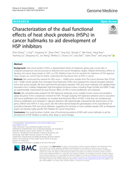 Characterization of the Dual Functional Effects of Heat Shock Proteins (Hsps