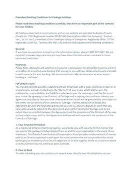 Precedent Booking Conditions for Package Holidays Please Read