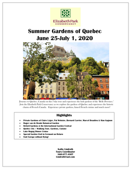 Summer Gardens of Quebec June 25-July 1, 2020