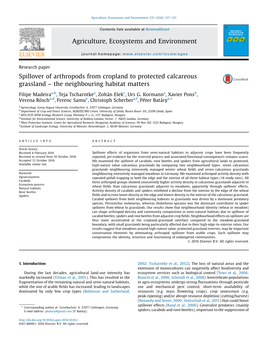 Spillover of Arthropods from Cropland to Protected Calcareous Grassland – the Neighbouring Habitat Matters Agriculture, Ecosys