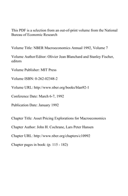 Asset Pricing Explorations for Macroeconomics