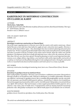 Karstology in Motorway Construction on Classical Karst