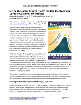 Finding the Optimum Level of Customer Orientation