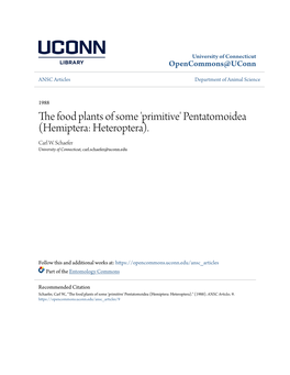 The Food Plants of Some 'Primitive' Pentatomoidea (Hemiptera: Heteroptera)