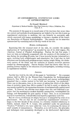 An Experimental Statistician Looks at Anthropometry