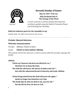 05 16 21 Downloadable Bulletin Seventh Easter Sunday