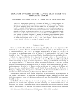 SIGNATURE COCYCLES on the MAPPING CLASS GROUP and SYMPLECTIC GROUPS Introduction Given an Oriented 4-Manifold M with Boundary, L