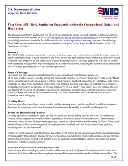 Fact Sheet #51: Field Sanitation Standards Under the Occupational Safety and Health Act