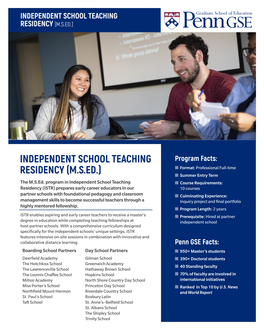 Independent School Teaching Residency (M.S.Ed.)