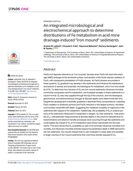 An Integrated Microbiological and Electrochemical Approach to Determine Distributions of Fe Metabolism in Acid Mine Drainage-Induced “Iron Mound” Sediments