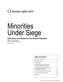 Hate Crimes and Intolerance in the Russian Federation Written by Paul Legendre Edited by Michael Mcclintock June 26, 2006