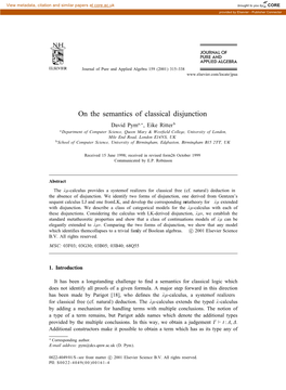 On the Semantics of Classical Disjunction