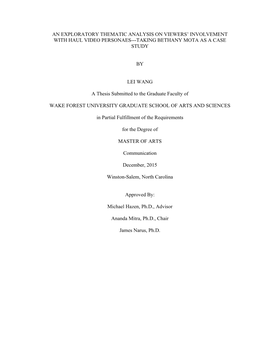 An Exploratory Thematic Analysis on Viewers’ Involvement with Haul Video Personaes---Taking Bethany Mota As a Case Study