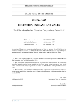 The Education (Further Education Corporations) Order 1992