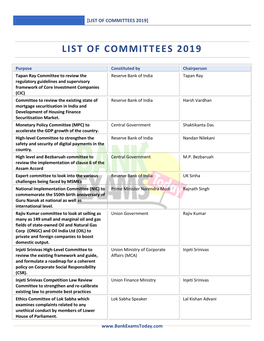 List of Committees 2019]