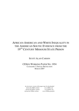 African-American and White Inequality in the American South: Evidence from the 19Th Century Missouri State Prison