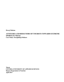 ATTITUDES and BEHAVIORS of TOURISTS TOWARDS EXTREME SPORTS in NEPAL Case Study: Paragliding-Pokhara