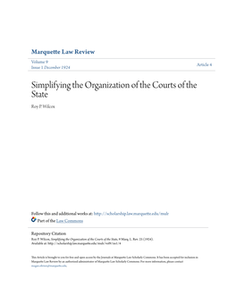 Simplifying the Organization of the Courts of the State Roy P