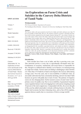 An Exploration on Farm Crisis and Suicides in the Cauvery Delta Districts OPEN ACCESS of Tamil Nadu