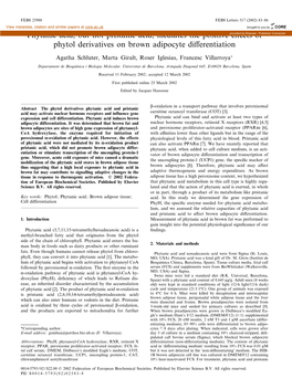 Phytanic Acid, but Not Pristanic Acid, Mediates the Positive Effects of Phytol Derivatives on Brown Adipocyte Differentiation