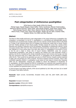 Pest Categorisation of Anthonomus Quadrigibbus