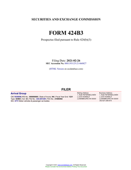 Arrival Group Form 424B3 Filed 2021-02-26