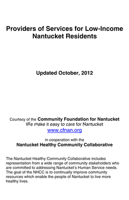 Providers of Services for Low-Income Nantucket Residents