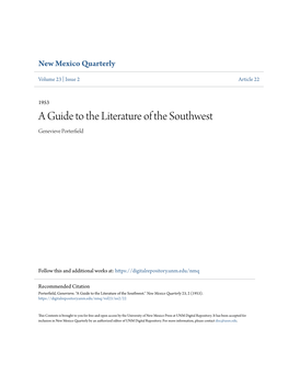 A Guide to the Literature of the Southwest Genevieve Porterfield