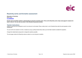 Reactivity Series and Formative Assessment