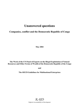 Unanswered Questions: Companies, Conflict and the Democratic Republic of Congo