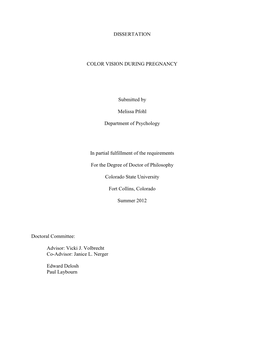 DISSERTATION COLOR VISION DURING PREGNANCY Submitted by Melissa Pfohl Department of Psychology in Partial Fulfillment of The