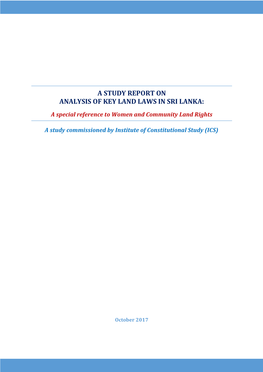 A Study Report on Analysis of Key Land Laws in Sri Lanka