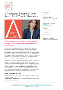 A Thousand Forests in One Acorn Book Tour in New York