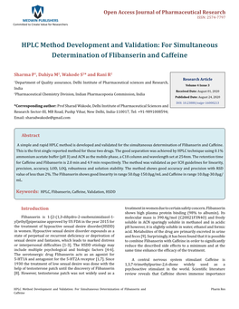 HPLC Method Development and Validation: for Simultaneous Determination of Flibanserin and Caffeine