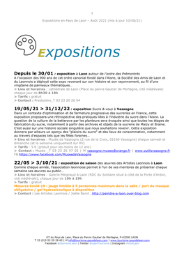 Expositions En Pays De Laon – Août 2021 (Mis À Jour 10/08/21)