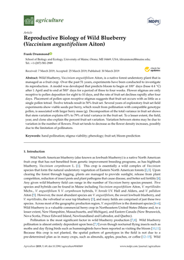 Reproductive Biology of Wild Blueberry (Vaccinium Angustifolium Aiton)