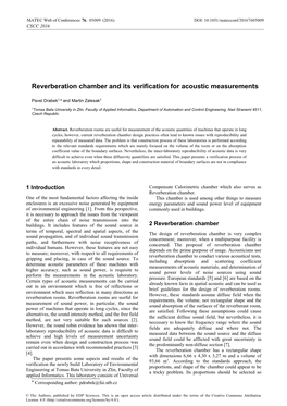 Reverberation Chamber and Its Verification for Acoustic Measurements