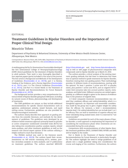 (CINP) Treatment Guidelines for Bipolar Disorder in Adults (CINP-BD-2017), Part 1: Background and Methods of the Development of Guidelines Konstantinos N