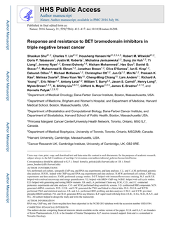 Response and Resistance to BET Bromodomain Inhibitors in Triple Negative Breast Cancer