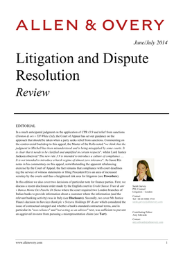 June/July 2014 Litigation and Dispute Resolution Review