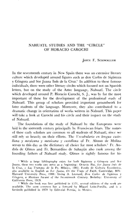 Nahuatl Studies and the "Circle" of Horacio Carochi