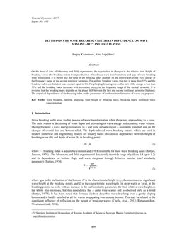 Coastal Dynamics 2017 Paper No. 093 409 DEPTH-INDUCED WAVE