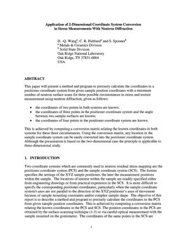 Application of 2-Dimensional Coordinate System Conversion in Stress Measurements with Neutron Diffraction